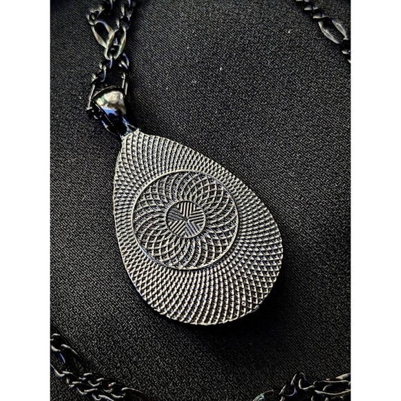 Handmade Watercolored Painted Paper Teardrop Pendant Necklace, Black Necklace - Picture 8 of 8